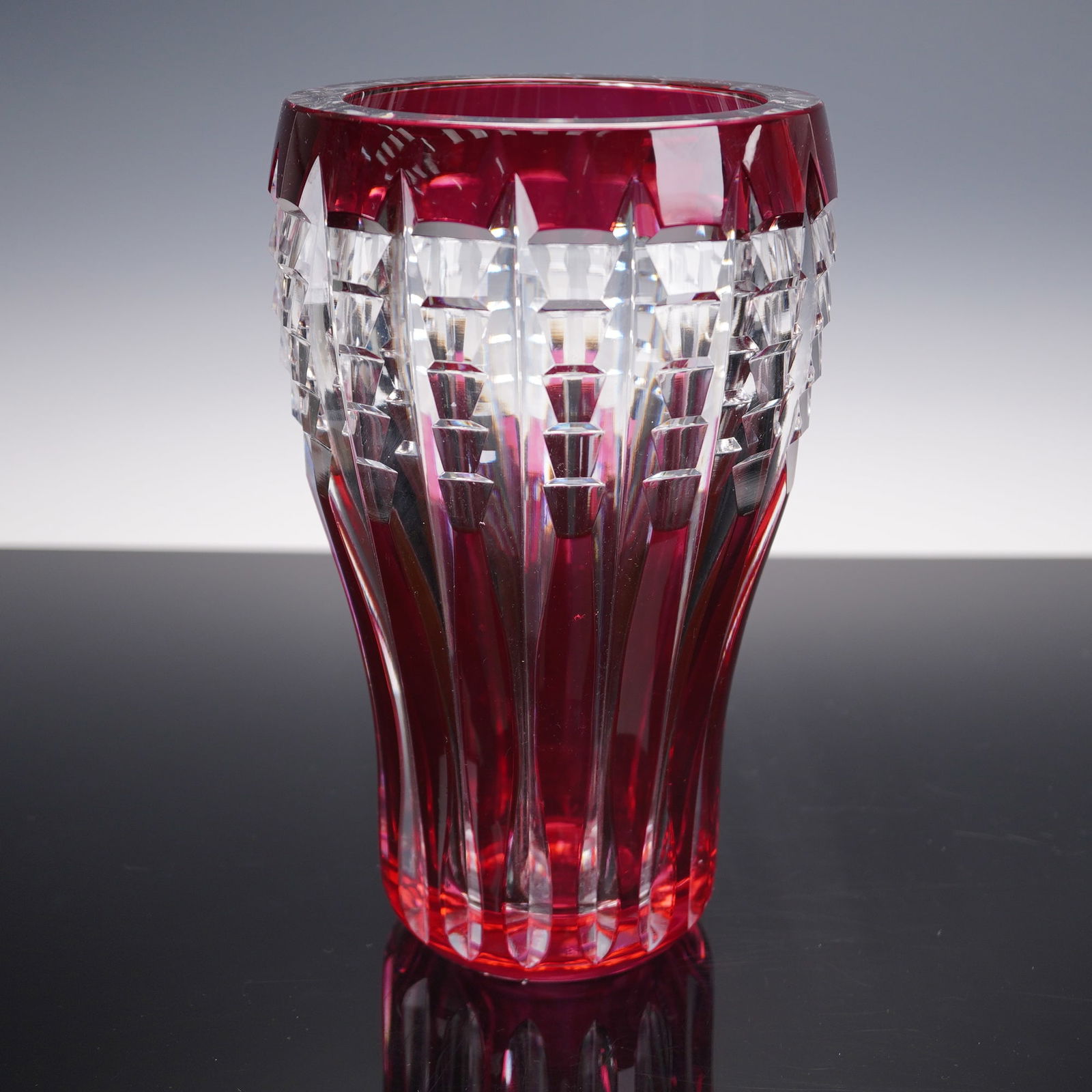 Val St. Lambert Cut to Clear Ruby Crystal Vase (1 of 6)