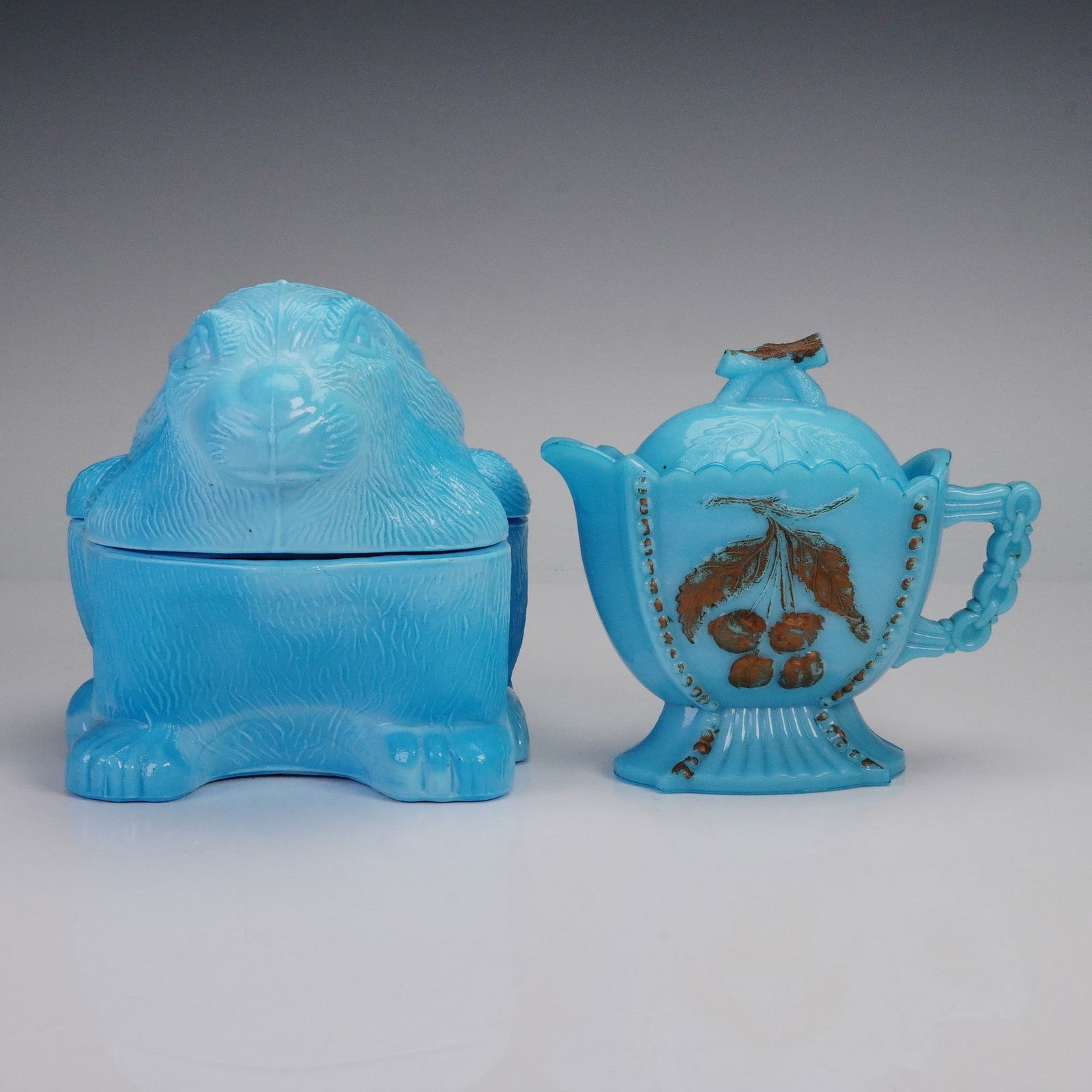 4pc Antique Westmoreland Blue Milk Glass Gilt Lidded Creamer and Candy Dish (1 of 6)