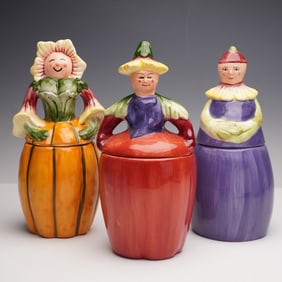 3pc Baum Bros Ceramic Vegetable Canister Set with Lids