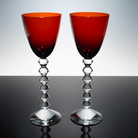 2pc Baccarat Crystal Wine Glasses, Vega Amber