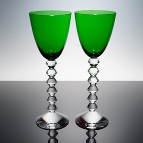 2pc Baccarat Crystal Wine Glasses, Vega Green