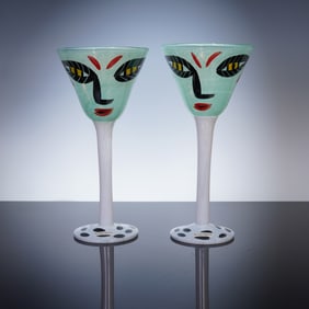 Pair of Kosta Boda Ulrica Hydman Water Goblets, Open Minds