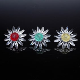 4pc Swarovski Crystal Flower Figurines and a Bag of Small Flowers