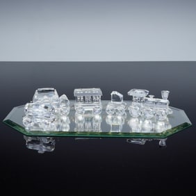 7pc Swarovski Silver Crystal Express Train with Mirror Track Base