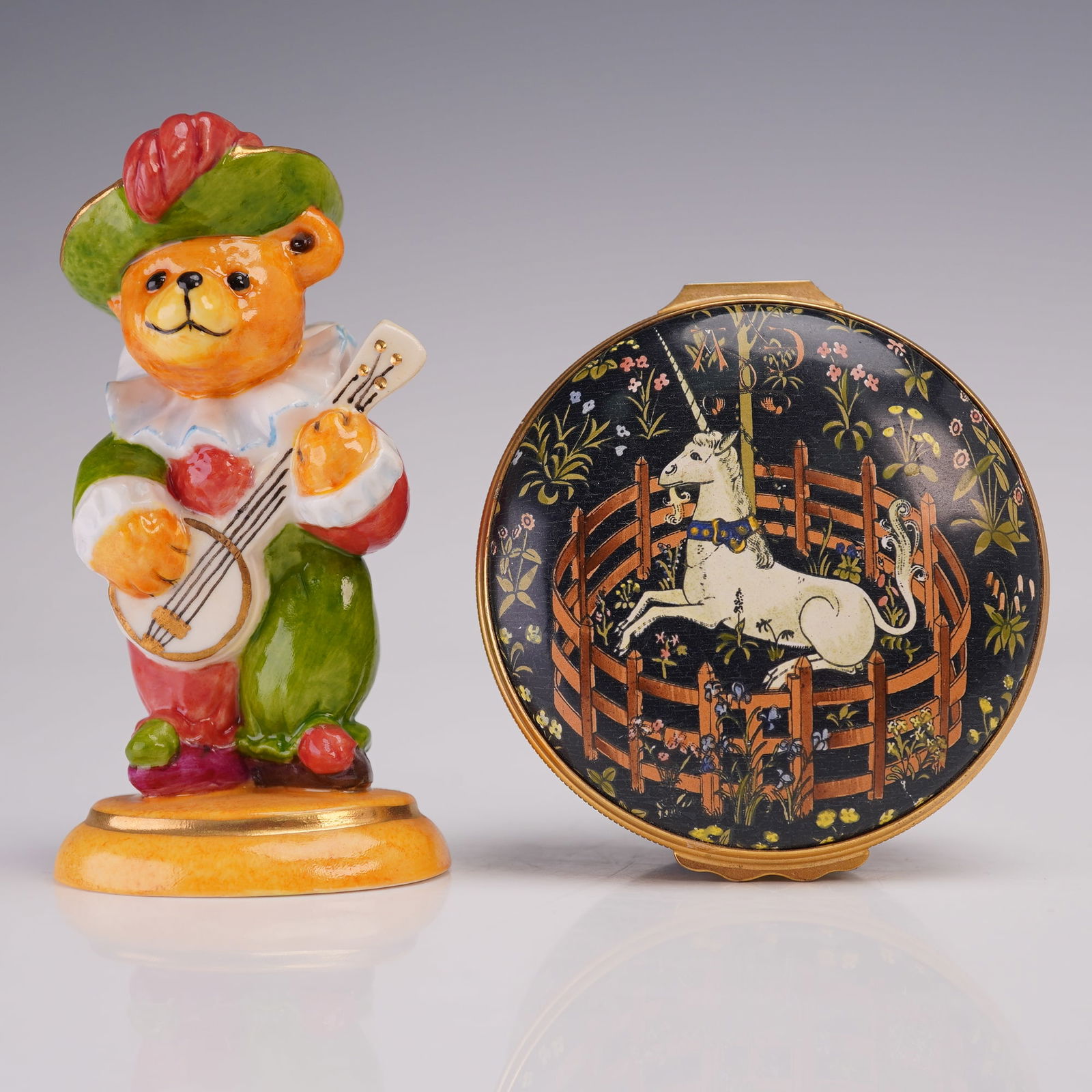 2pc Halcyon Days Teddy Bear Figurine and Enamel Box (1 of 4)