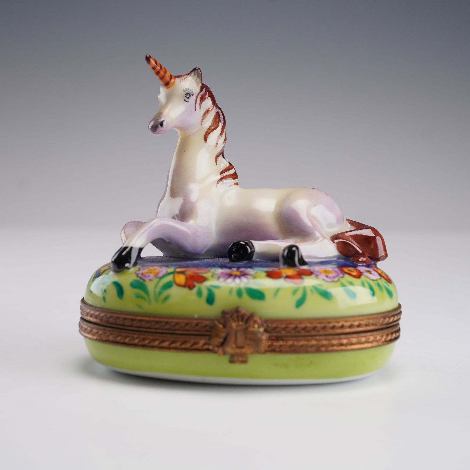 Limoges Ring Box Unicorn with Flowers Peint Main France Signed (1 of 6)