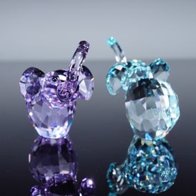 2pc Swarovski Lovlots Crystal Figurines, Paul and Paula Elephants