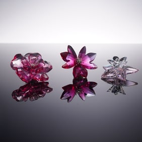 3pc Swarovski Crystal Flowers Figurines, Darose, Degia, and Dilicia