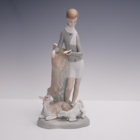 Nao by Lladro Porcelain Figurine, Boy With Lambs