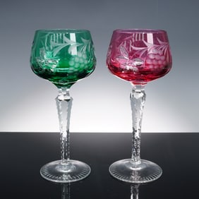 2pc Cut to Clear Crystal Hock Wine Glasses