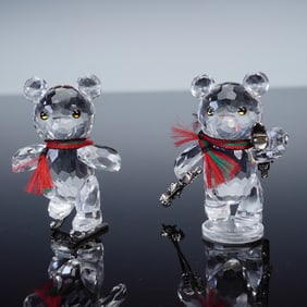 2pc Swarovski Crystal Kris Bear Figurines, Skates and Skis