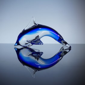 Murano Glass Hand Blown Cobalt Dolphin Paperweight