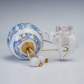 2pc Lladro Christmas Ornaments, Nativity Lamb and Mistletoe Ball
