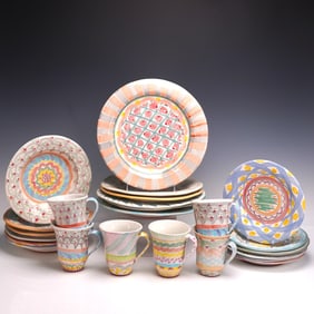 24pc MacKenzie-Childs Pottery Dinnerware Set