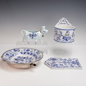 4pc Porcelain Bavaria Kitchen Ware, Blue and White Onion Pattern