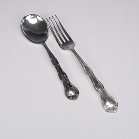 2pc Gorham Sterling Silver Fork and Round Bowl Soup Spoon, Rondo