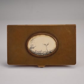 Vintage Brass Card Case with Scrimshaw-Style Plaque