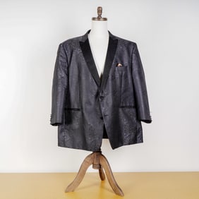 Tallia Black Paisley Jacquard Tuxedo Jacket with Hummingbird Lining