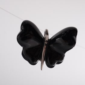 Lalique Black Butterfly Brooch with Sterling Silver Accent