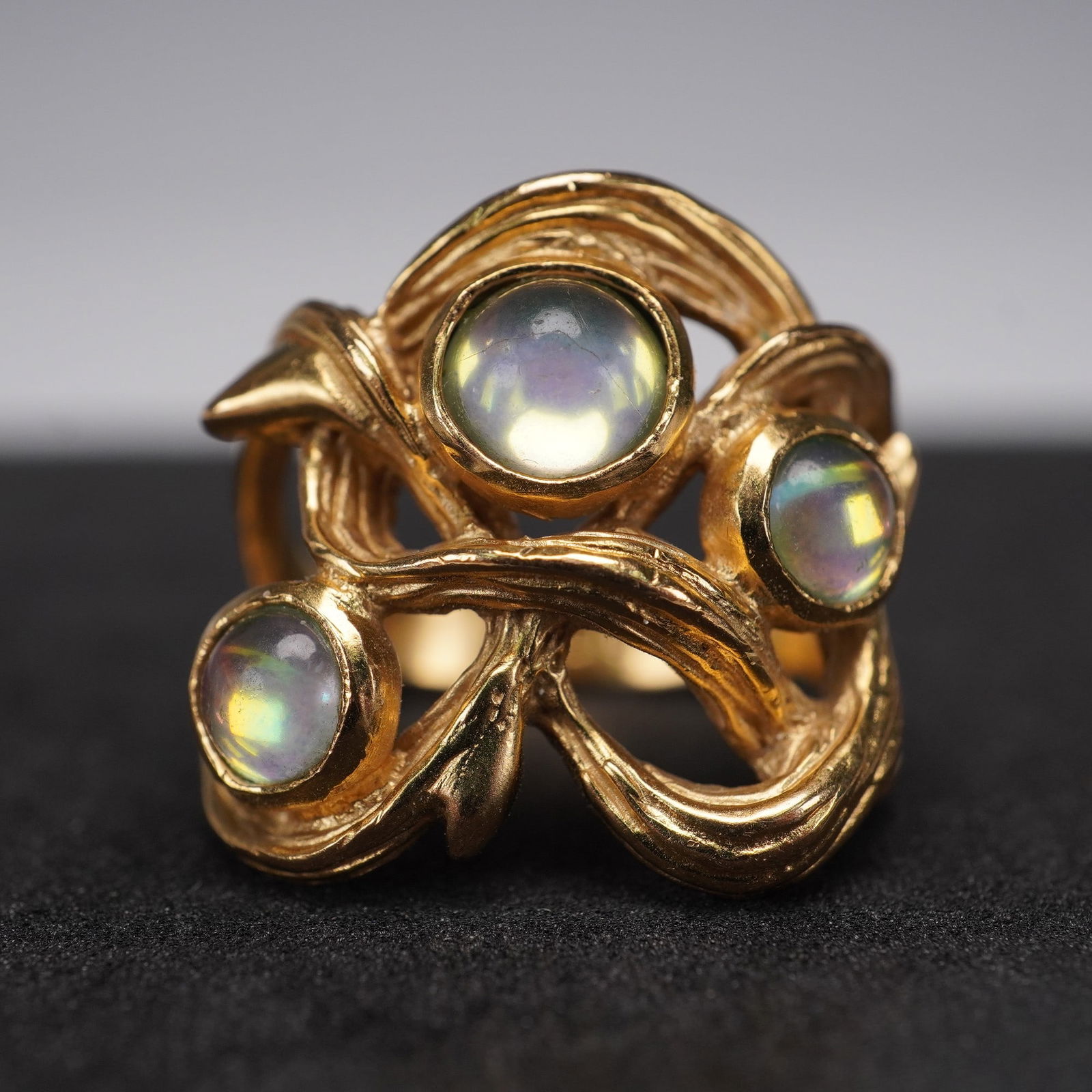 Lalique Gold-Plated Ring with Iridescent Cabochons (1 of 8)