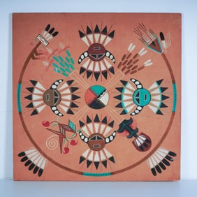 Navajo Sandpainting of Four Wind Guardians & Sacred Plants, Signed Smith