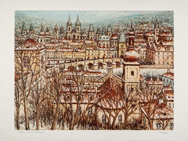 Alois Lecoque, Hand-Signed Limited Edition Lithograph, View of Prague