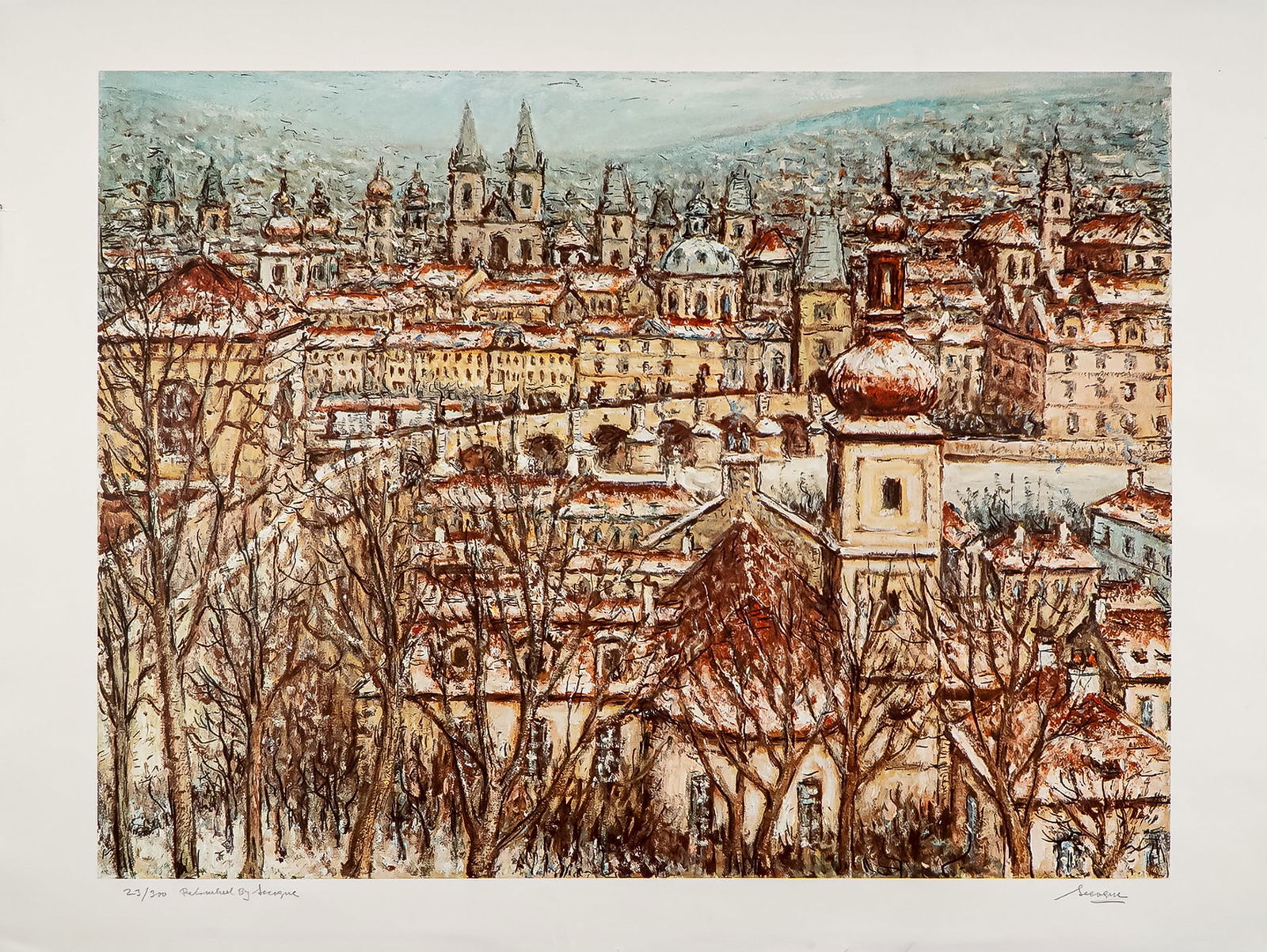 Alois Lecoque, Hand-Signed Limited Edition Lithograph, View of Prague (1 of 5)