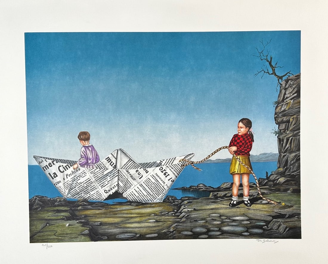 Tito Salomoni (Italian 1920-1989) Lithograph Toy Boat signed: Lithograph titled Toy Boat Signed lower right numbered 141/200 Sight size 23" x 29"
