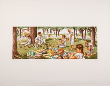 Vic Herman, Lithograph on Paper, Family Picnic, Signed & Numbered