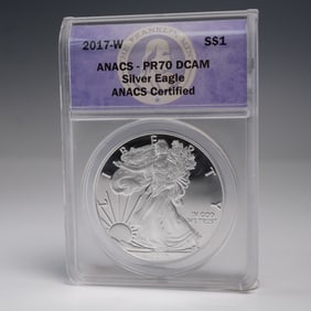 2017-W American Silver Eagle Type 1 Dollar ANACS Graded PR 70 DCAM