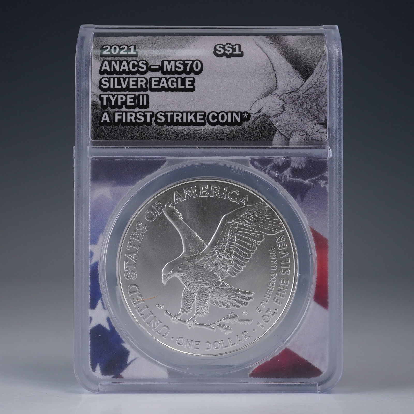 2021-W US 1oz Silver Eagle ANACS MS70 (T-2) First Strike Burnished (1 of 4)