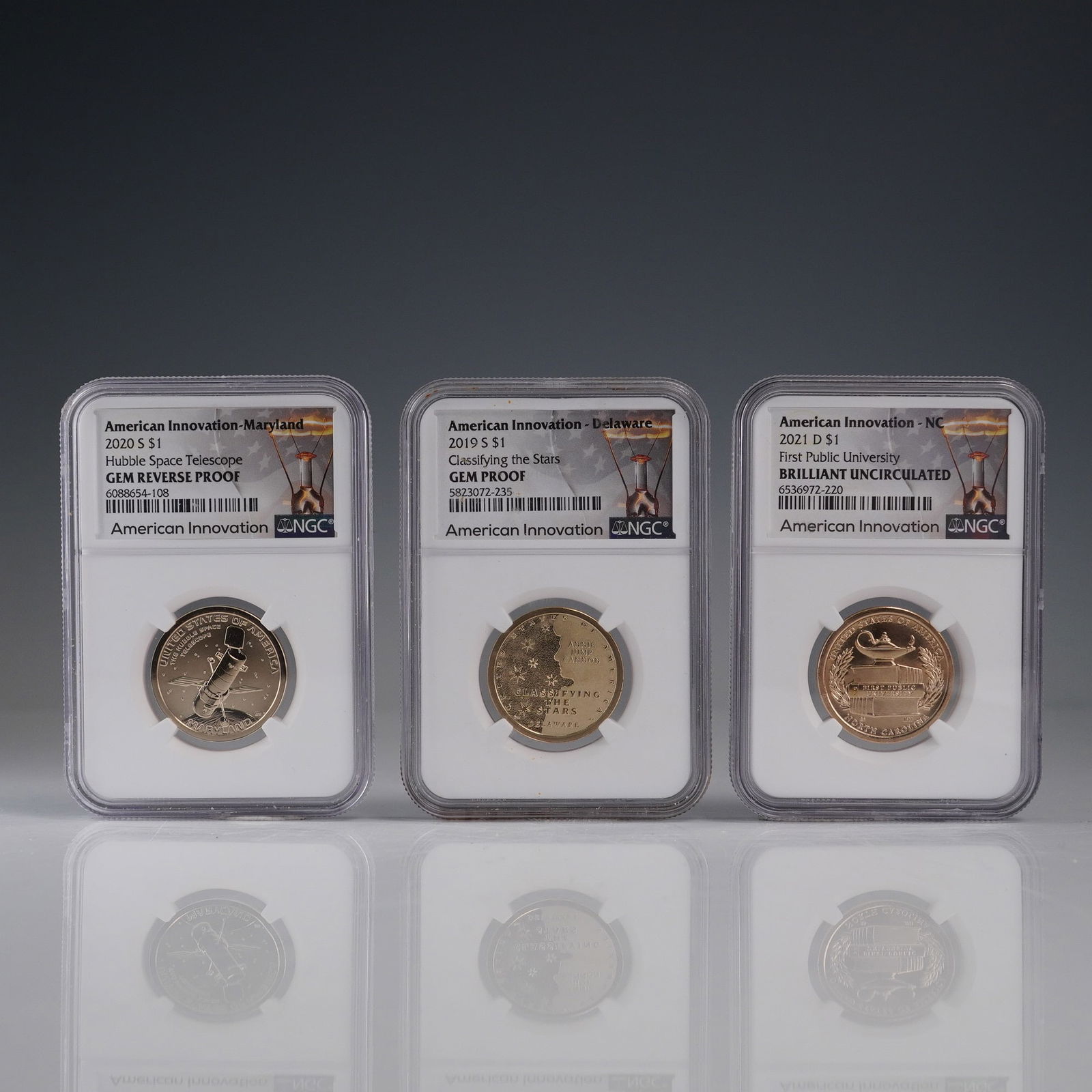 3pc 2019-S, 2020-S, and 2021-D American Innovation Dollar NGC Graded Coins (1 of 8)