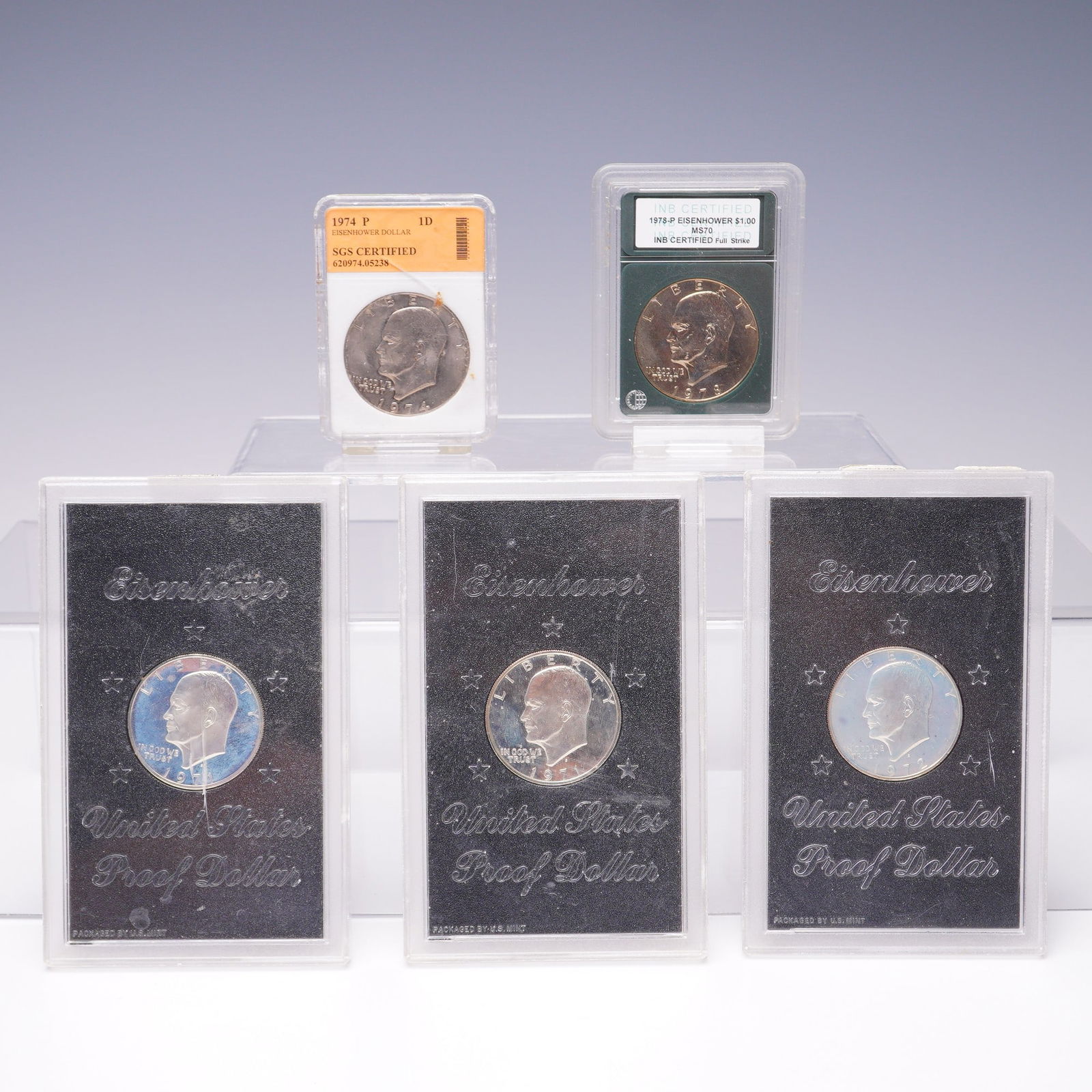 5pc 1971-1978 Graded and Slabbed Eisenhower Dollar Coins (1 of 6)