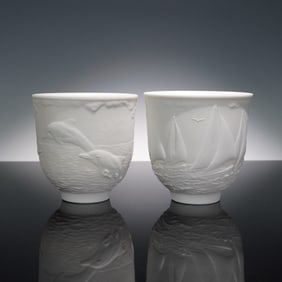 Pair of Lladro Candle Holders, Dolphins at Play and Sailing the Seas