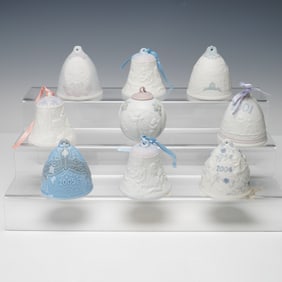 9pcs Lladro Porcelain Annual Bell Ornaments