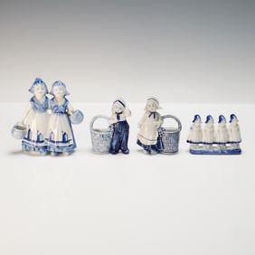 4pc German and Delft Porcelain Grouping with Match Holders