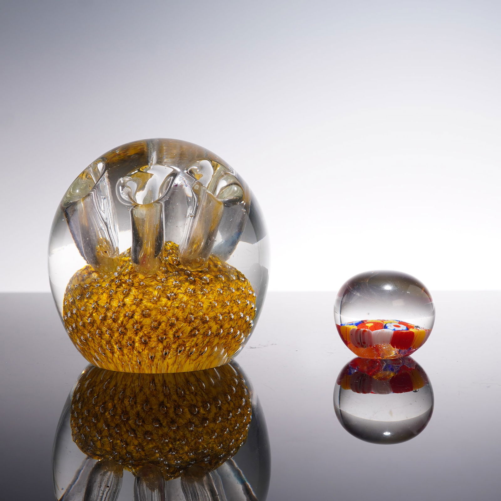 2pc Fratelli Toso Flower Frog Paperweight & Millefiori Paperweight (1 of 4)