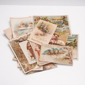 22pc Antique Chromolithography Ephemera Including Christmas & Ad. Cards