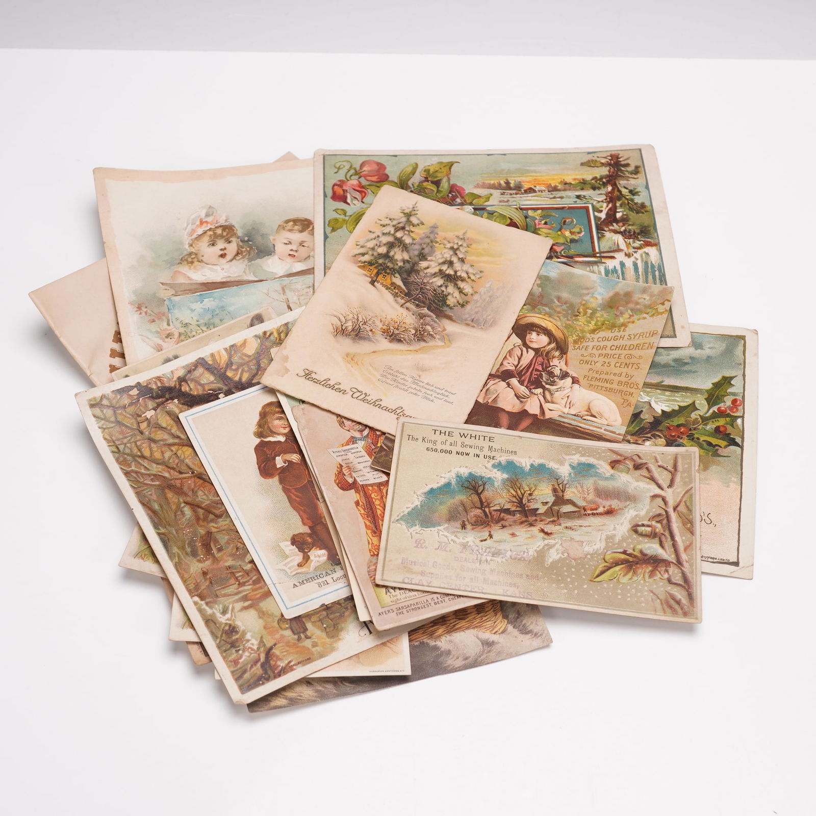 22pc Antique Chromolithography Ephemera Including Christmas & Ad. Cards (1 of 3)