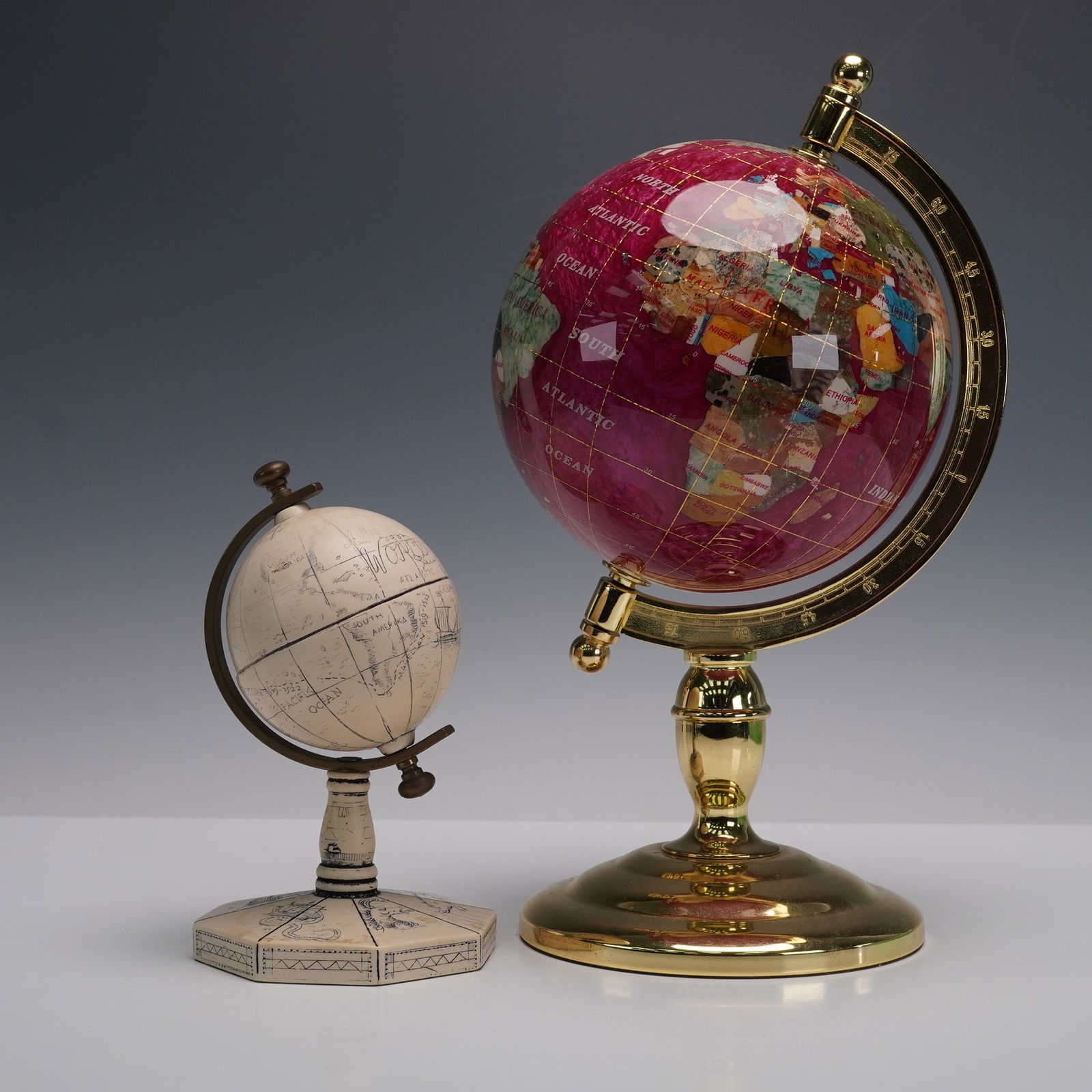 2pc Pair of Decorative Globes - Comoy's Miniature & Gemstone Inlaid Globes (1 of 5)
