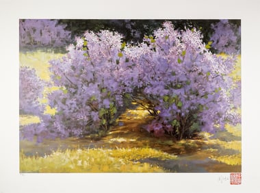 Chinese Limited Edition Lithograph, Blossoming Pathway, Signed