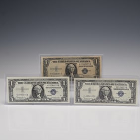 3pc $1 US Silver Certificates, Mule Star Pair & 1935F Askew Serial Prefix