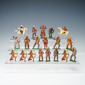 19pc Barclay Vintage Die Cast Lead Cowboys & Indians Figurines
