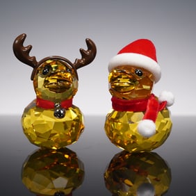 2pc Swarovski Crystal Figurines, Happy Ducks, Santa and Reindeer