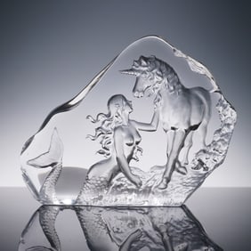 Art Glass Decorative Paperweight, Unicorn and Mermaid