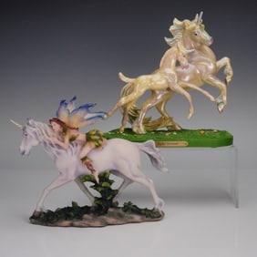 2pc Enesco & Jody Bergman Galloping Unicorn Figurines