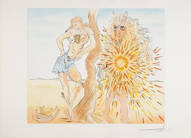 Salvador Dali, Large Color Etching on Paper, The Cosmic Horseman, Signed
