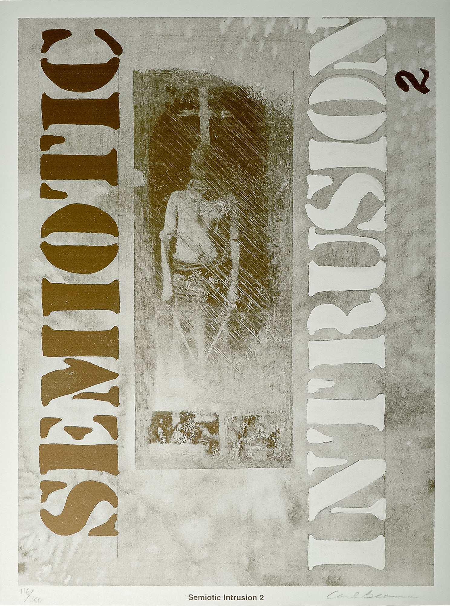 Carl Beam, Lithograph on Paper, Semiotic Intrusion 2, Signed & Numbered: Carl Beam, a groundbreaking contemporary Indigenous artist celebrated for his fusion of Western art techniques with Indigenous visual narratives, created this striking lithograph titled Semiotic Intru