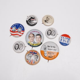 9pc Vintage Political Campaign Pinback Buttons