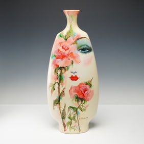 Hand-Painted Studio Pottery Vase, Signed by R. Phillips